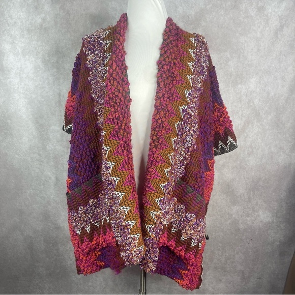 Angie Colorful Fringe Western Poncho Knit Cardigan Sweater One Size - Picture 1 of 9